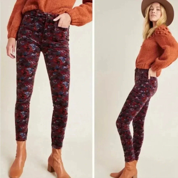 Pilcro & the Letterpress Size 25 High Rise Skinny Pants Floral Corduroy Stretchy - Picture 1 of 13